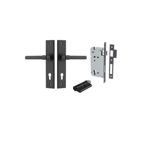 IVER Helsinki Door Lever Handle On Chamfered Backplate | Entrance Kit (Key/Key) | 7 Finishes - Matt Black