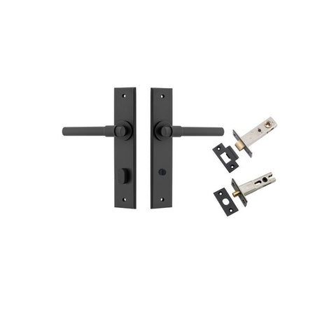 IVER Helsinki Door Lever Handle On Chamfered Backplate | Separate Privacy Kit | 7 Finishes - Matt Black
