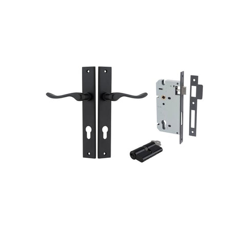 IVER Stirling Door Lever Handle On Rectangular Backplate | Entrance Kit (Key/Key) | 8 Finishes - Matt Black