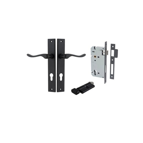 IVER Stirling Door Lever Handle On Rectangular Backplate | Entrance Kit (Key/Thumb) | 8 Finishes - Matt Black