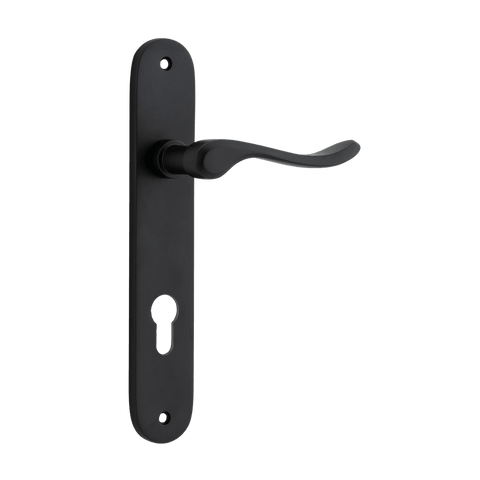 Iver Stirling Solid Brass Door Lever on Oval Backplate | Entrance Lever Set Only | 8 Finishes - Matt Black