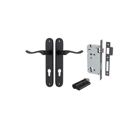 Iver Stirling Solid Brass Door Lever on Oval Backplate | Entrance Kit (Key/Key) | 8 Finishes - Matt Black