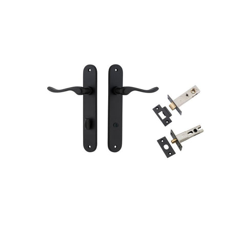 Iver Stirling Solid Brass Door Lever on Oval Backplate | Separate Privacy Kit | 8 Finishes - Matt Black