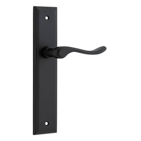IVER Stirling Door Lever Handle On Stepped Backplate | Passage Lever Set Only | 8 Finishes - Matt Black