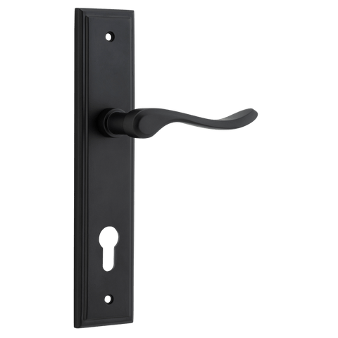 IVER Stirling Door Lever Handle On Stepped Backplate | Entrance Lever Set Only | 8 Finishes - Matt Black