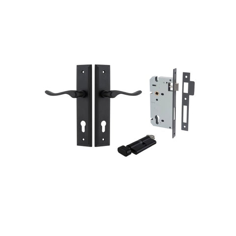 IVER Stirling Door Lever Handle On Stepped Backplate | Entrance Kit (Key/Thumb) | 8 Finishes - Matt Black