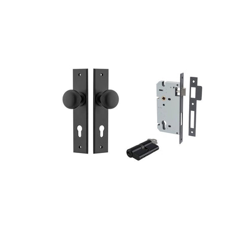 IVER Cambridge Door Knob On Chamfered Backplate | Entrance Kit (Key/Key) | 9 Finishes - Matt Black