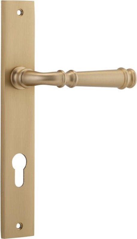 IVER Verona Door Lever Handle On Rectangular Backplate | Entrance Lever Set Only | 9 Finishes - Brushed Brass
