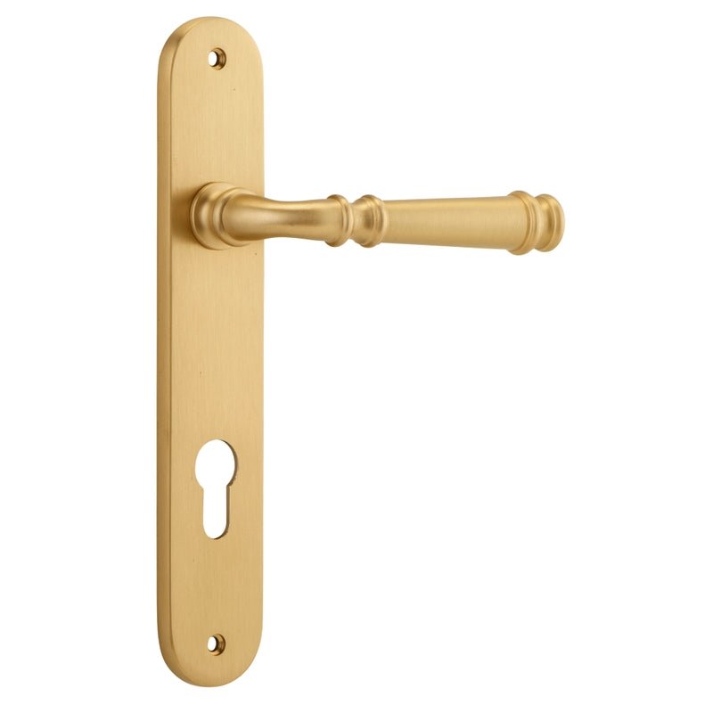 Iver Verona Solid Brass Door Lever on Oval Backplate | Entrance Lever Set Only | 9 Finishes - Brushed Brass