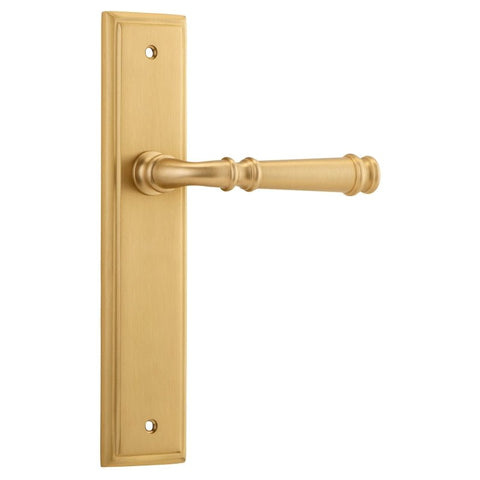 IVER Verona Door Lever Handle On Stepped Backplate | Passage Lever Set Only | 9 Finishes - Brushed Brass