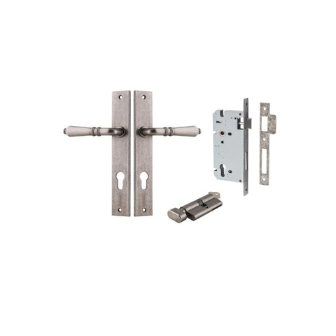 IVER Sarlat Lever Door Handle On Rectangular Backplate | Entrance Kit (Key/Key) | 10 Finishes - Distressed Nickel