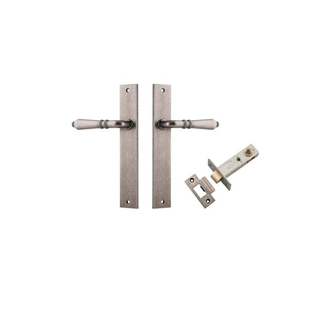 IVER Sarlat Lever Door Handle On Rectangular Backplate | Passage Kit | 10 Finishes - Distressed Nickel