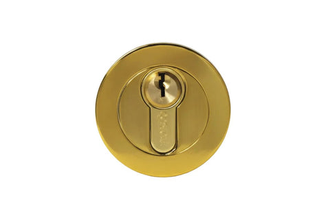 Gold door lock on a white background