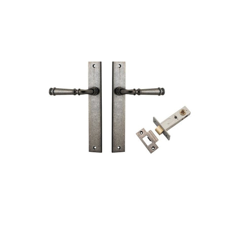 IVER Verona Door Lever Handle On Rectangular Backplate | Passage Kit | 9 Finishes - Distressed Nickel