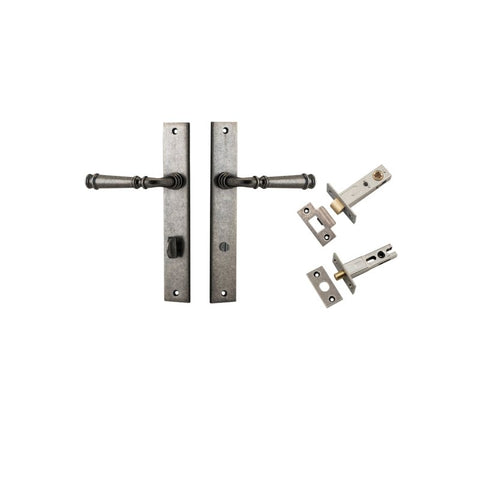 IVER Verona Door Lever Handle On Rectangular Backplate | Separate Privacy Kit | 9 Finishes - Distressed Nickel