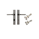 IVER Annecy Door Lever Handle On Rectangular Backplate | Separate Privacy Kit | 9 Finishes - Distressed Nickel