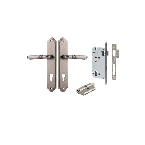 IVER Sarlat Lever Door Handle On Shouldered Backplate | Entrance Kit (Key/Key) | 10 Finishes - Distressed Nickel