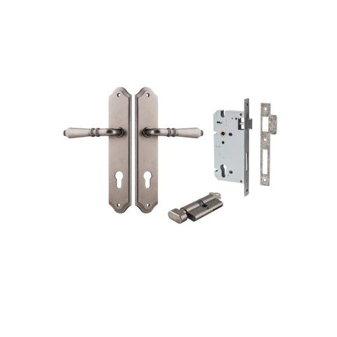 IVER Sarlat Lever Door Handle On Shouldered Backplate | Entrance Kit (Key/Thumb) | 10 Finishes - Distressed Nickel