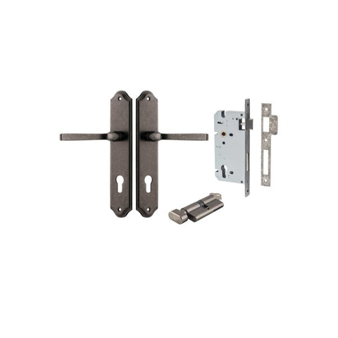 IVER Annecy Door Lever Handle On Shouldered Backplate | Entrance Kit (Key/Thumb) | 9 Finishes - Distressed Nickel