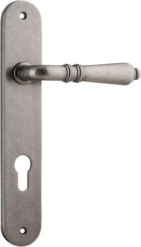 Iver Sarlat Solid Brass Door Lever on Oval Backplate | Entrance Lever Set Only | 10 Finishes - Distressed Nickel