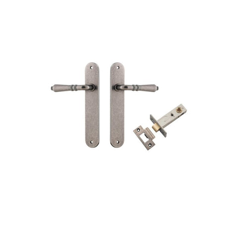 Iver Sarlat Solid Brass Door Lever on Oval Backplate | Passage Kit | 10 Finishes - Distressed Nickel