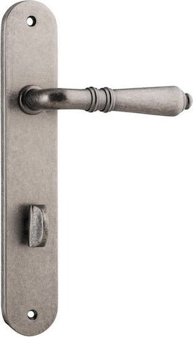 Iver Sarlat Solid Brass Door Lever on Oval Backplate | Privacy Lever Set Only | 10 Finishes - Distressed Nickel