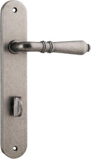 Iver Sarlat Solid Brass Door Lever on Oval Backplate | Privacy Lever Set Only | 10 Finishes - Distressed Nickel
