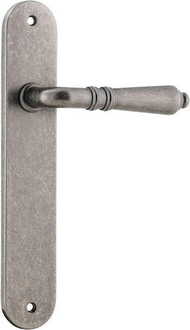Iver Sarlat Solid Brass Door Lever on Oval Backplate | Passage Lever Set Only | 10 Finishes - Distressed Nickel
