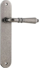 Iver Sarlat Solid Brass Door Lever on Oval Backplate | Passage Lever Set Only | 10 Finishes - Distressed Nickel