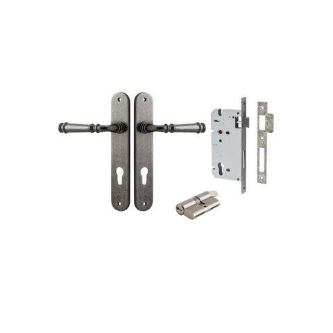 Iver Verona Solid Brass Door Lever on Oval Backplate | Entrance Kit (Key/Key) | 9 Finishes - Distressed Nickel