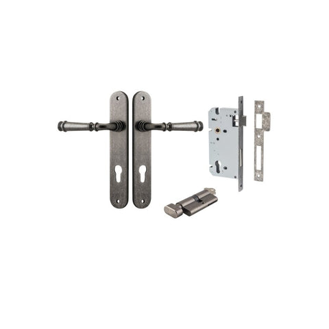 Iver Verona Solid Brass Door Lever on Oval Backplate | Entrance Kit (Key/Thumb) | 9 Finishes - Distressed Nickel