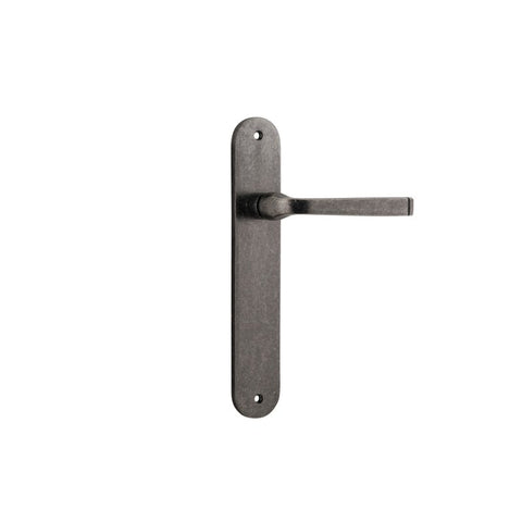 Iver Annecy Solid Brass Door Lever on Oval Backplate | Passage Lever Set Only | 9 Finishes - Distressed Nickel