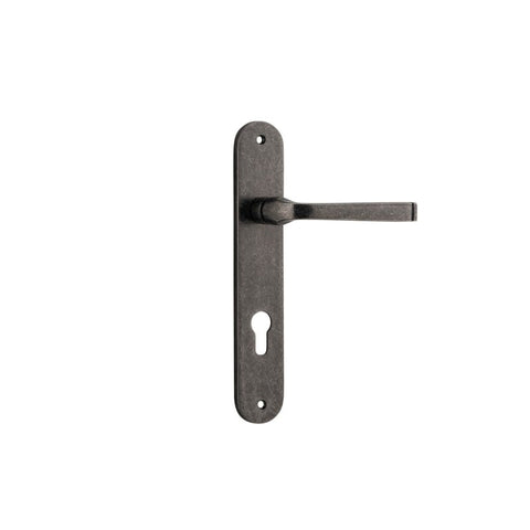 Iver Annecy Solid Brass Door Lever on Oval Backplate | Entrance Lever Set Only | 9 Finishes - Distressed Nickel