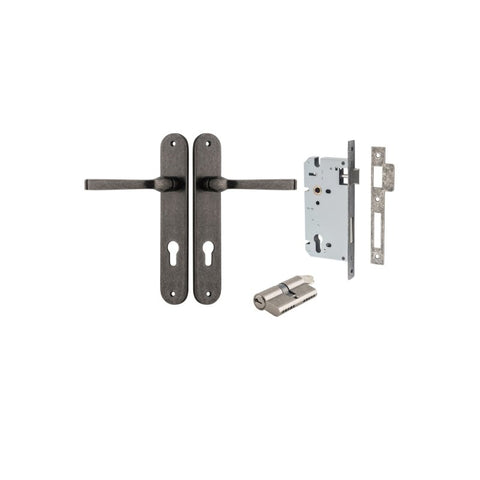 Iver Annecy Solid Brass Door Lever on Oval Backplate | Entrance Kit (Key/Key) | 9 Finishes - Distressed Nickel