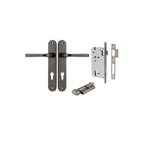 Iver Annecy Solid Brass Door Lever on Oval Backplate | Entrance Kit (Key/Thumb) | 9 Finishes - Distressed Nickel