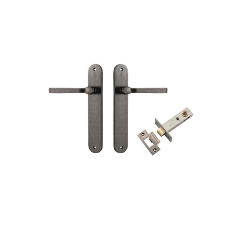 Iver Annecy Solid Brass Door Lever on Oval Backplate | Passage Kit | 9 Finishes - Distressed Nickel