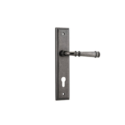 IVER Verona Door Lever Handle On Stepped Backplate | Entrance Lever Set Only | 9 Finishes - Distressed Nickel