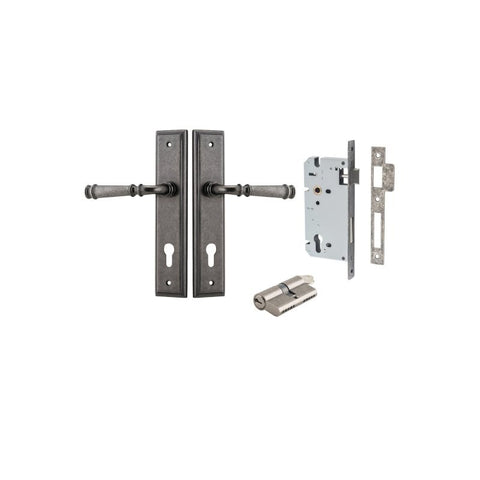 IVER Verona Door Lever Handle On Stepped Backplate | Entrance Kit (Key/Key) | 9 Finishes - Distressed Nickel