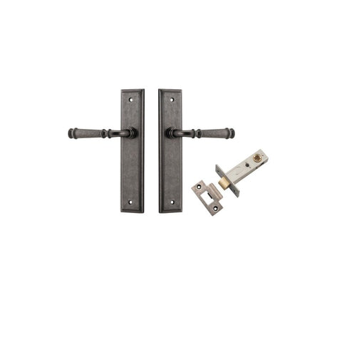 IVER Verona Door Lever Handle On Stepped Backplate | Passage Kit | 9 Finishes - Distressed Nickel
