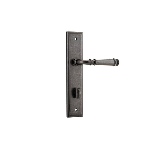 IVER Verona Door Lever Handle On Stepped Backplate | Privacy Lever Set Only | 9 Finishes - Distressed Nickel