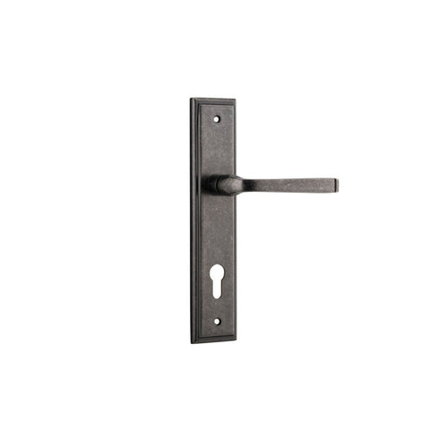IVER Annecy Door Lever Handle On Stepped Backplate | Entrance Lever Set Only | 9 Finishes - Distressed Nickel