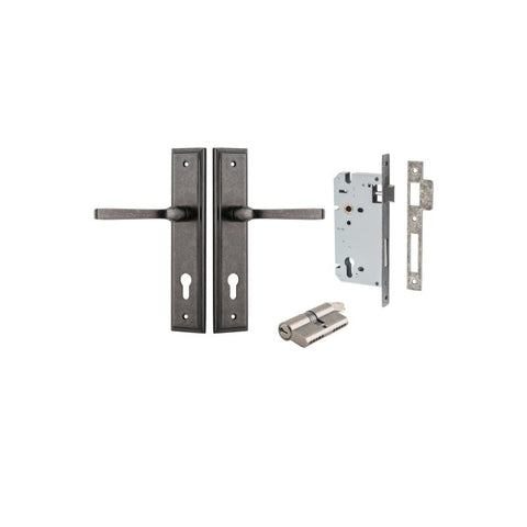 IVER Annecy Door Lever Handle On Stepped Backplate | Entrance Kit (Key/Key) | 9 Finishes - Distressed Nickel