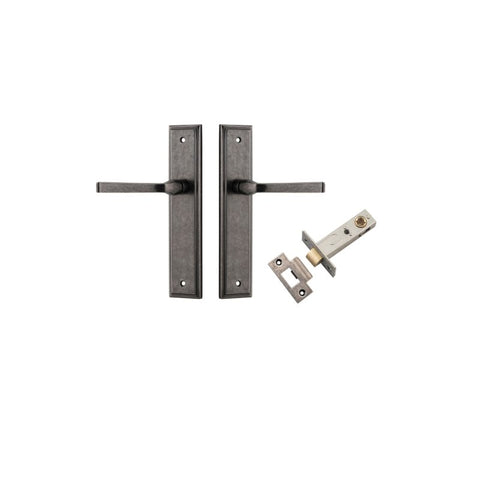 IVER Annecy Door Lever Handle On Stepped Backplate | Passage Kit | 9 Finishes - Distressed Nickel