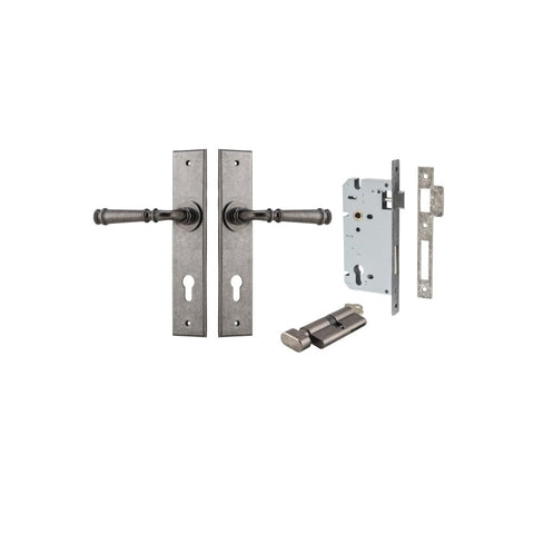 IVER Verona Door Lever Handle On Chamfered Backplate | Entrance Kit (Key/Thumb) | 9 Finishes - Distressed Nickel