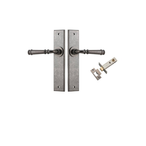 IVER Verona Door Lever Handle On Chamfered Backplate | Passage Kit | 9 Finishes - Distressed Nickel