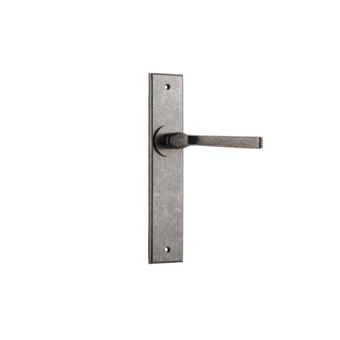IVER Annecy Door Lever Handle On Chamfered Backplate | Passage Lever Set Only | 9 Finishes - Distressed Nickel