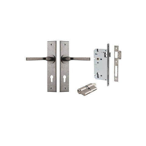 IVER Annecy Door Lever Handle On Chamfered Backplate | Entrance Kit (Key/Key) | 9 Finishes - Distressed Nickel