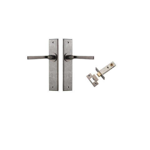 IVER Annecy Door Lever Handle On Chamfered Backplate | Passage Kit | 9 Finishes - Distressed Nickel
