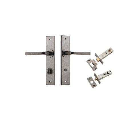 IVER Annecy Door Lever Handle On Chamfered Backplate | Separate Privacy Kit | 9 Finishes - Distressed Nickel