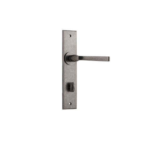 IVER Annecy Door Lever Handle On Chamfered Backplate | Privacy Lever Set Only | 9 Finishes - Distressed Nickel